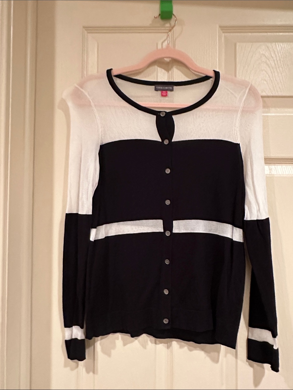 Vince Camuto Women's Black & White Lightweight Button Cardigan
